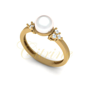 Elegant gold ring with central pearl and diamond accents
