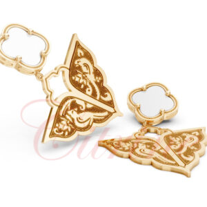 Butterfly-shaped gold earrings with Persian calligraphy details
