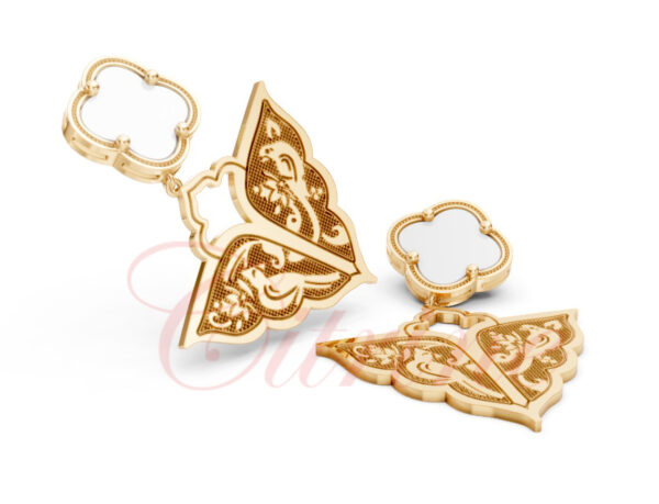 Butterfly-shaped gold earrings with Persian calligraphy details