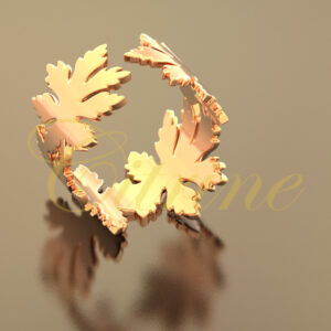 Open gold ring with polished leaf motifs wrapping around the finger by Citrine Jewellery