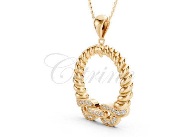 Gold rope-style pendant with pavé diamond clasp in oval form