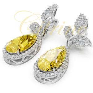 Luxury drop earrings with yellow sapphires and diamond leaves – Citrine Jewellery