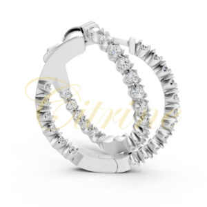 White gold hoop earrings with white round diamonds – front view