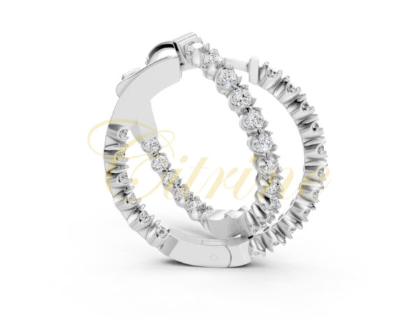 White gold hoop earrings with white round diamonds – front view