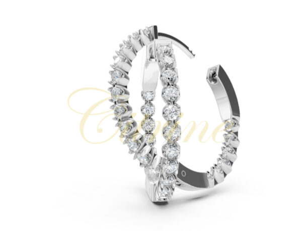 White gold hoop earrings with white round diamonds – front view