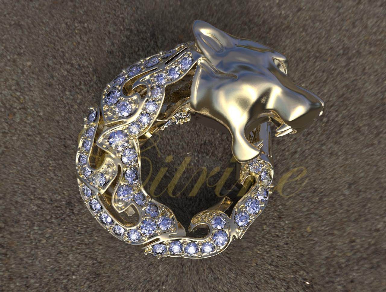 Golden panther head hoop earrings with diamond pavé details by Citrine Jewellery