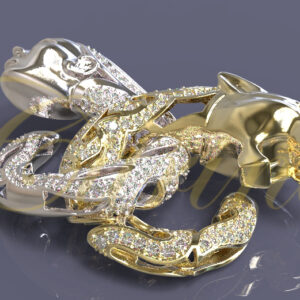 Jewellery pendant combining a human face and a lion’s head, symbolizing intellect and courage
