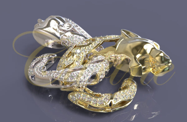 Jewellery pendant combining a human face and a lion’s head, symbolizing intellect and courage