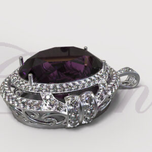 White gold pendant with large faceted amethyst centerpiece and diamond accents