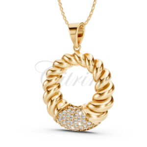 Twisted rope circle pendant with pavé diamonds – CJP-002