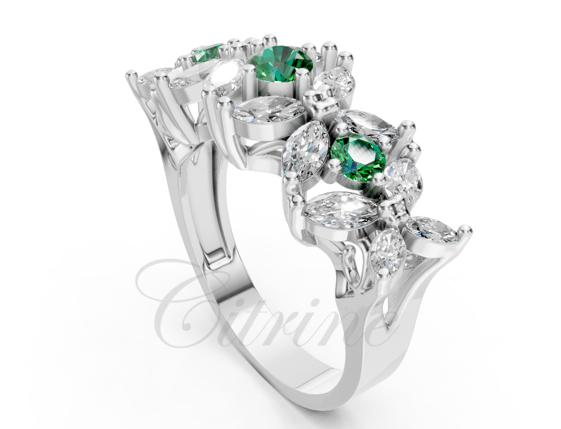 Emerald Accent Marquise Diamond White Gold Ring - Image 2
