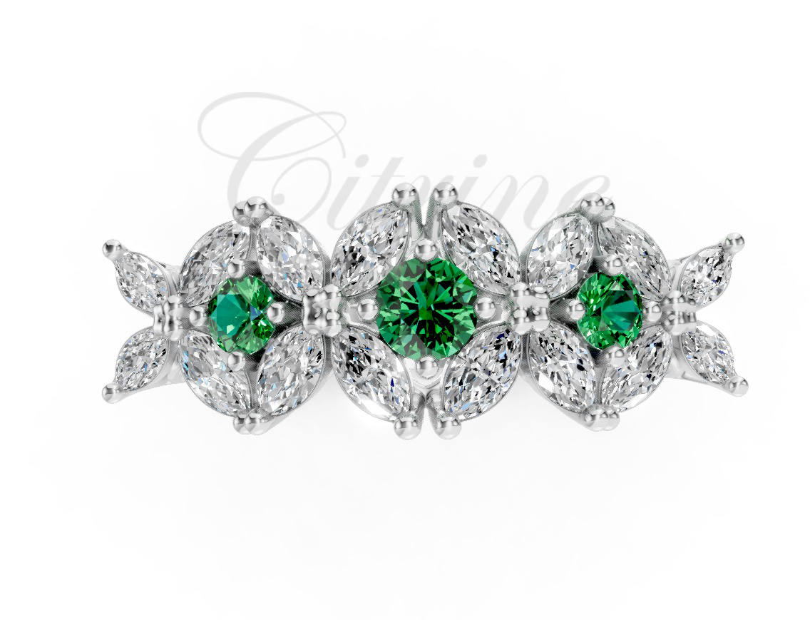 Emerald Accent Marquise Diamond White Gold Ring - Image 3