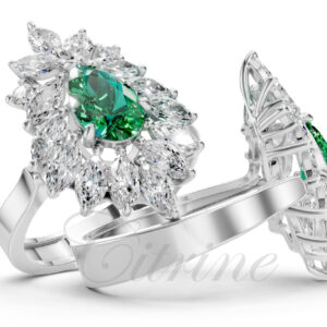 Citrine luxury gem-set ring with pear emeralds and diamonds – CJR-002