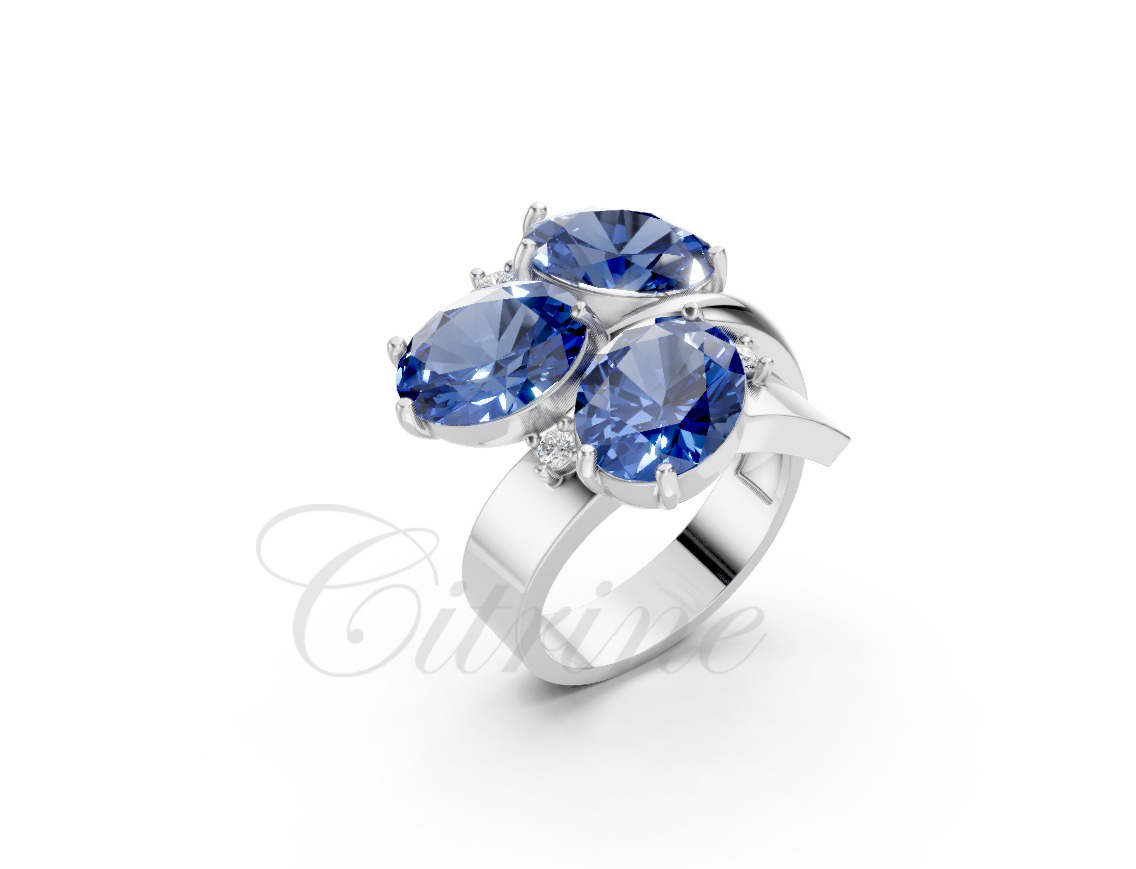 Bold oval blue sapphire cluster ring with diamonds – CJR-006