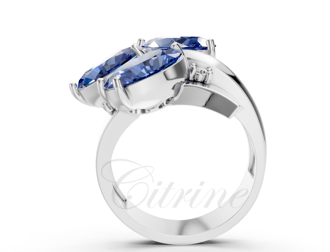 Bold Oval Blue Sapphire Cluster Ring – CJR-006 - Image 2