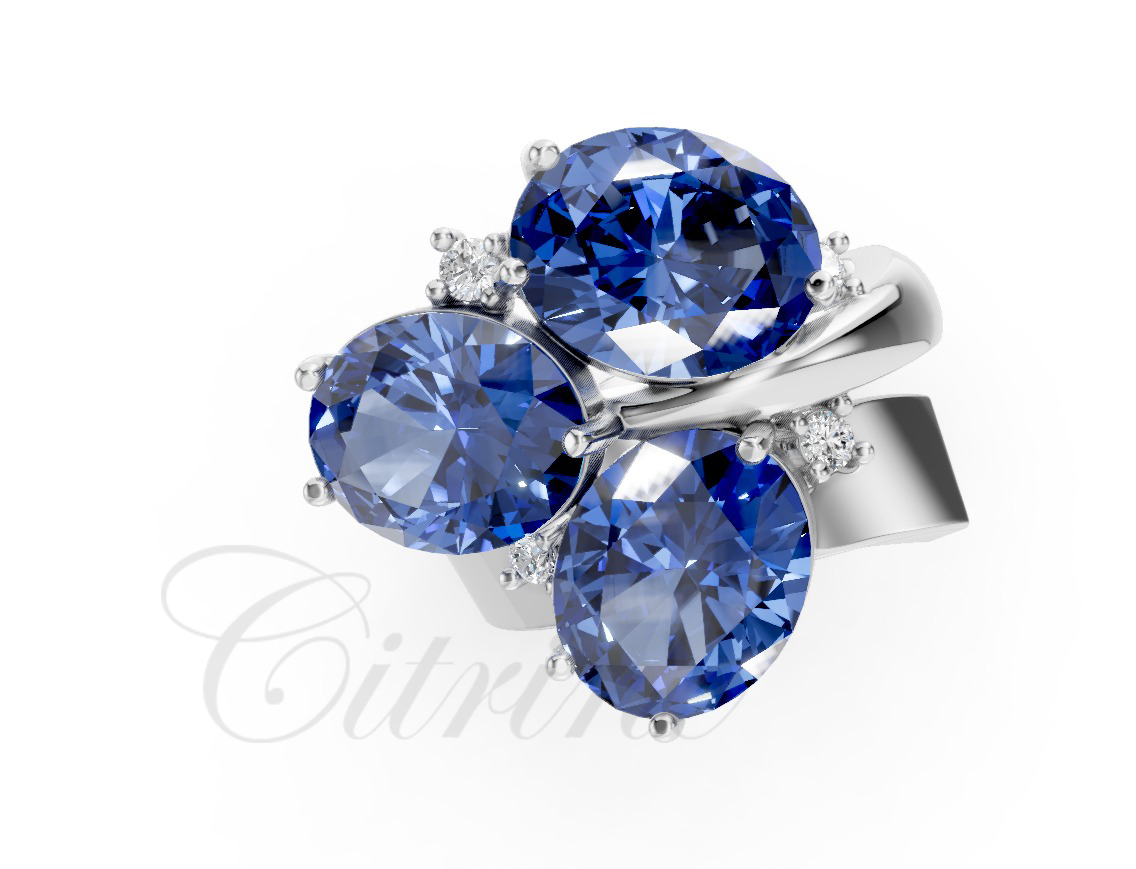 Bold Oval Blue Sapphire Cluster Ring – CJR-006 - Image 3