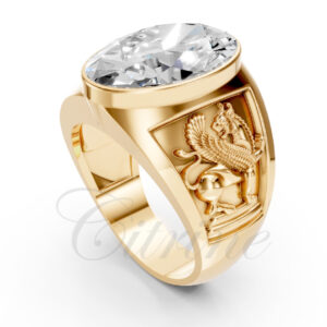 Persian Griffin Gold Ring with Large Oval Gemstone