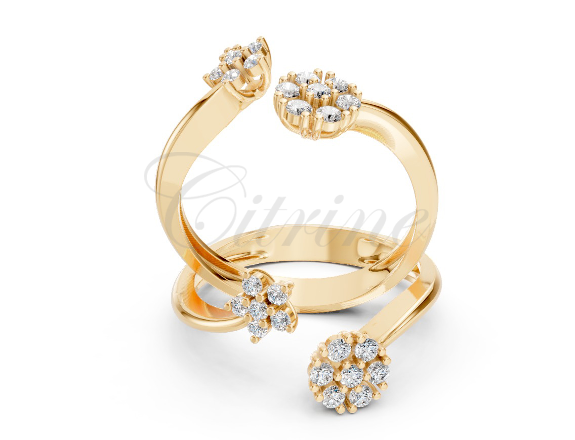 Contemporary Gold Twin Flower Diamond Ring - Image 2
