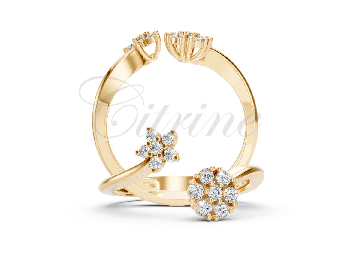 Contemporary Gold Twin Flower Diamond Ring - Image 3