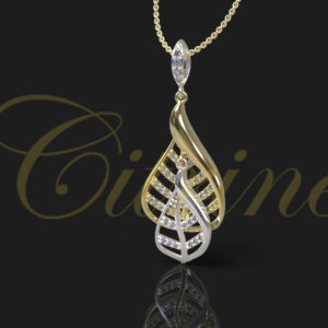 Two-tone gold twisted leaf pendant with pavé diamonds