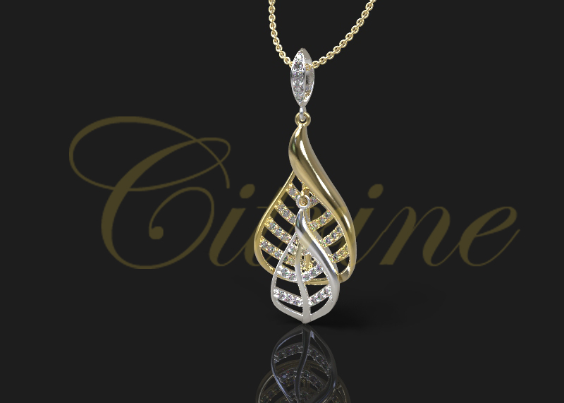 Two-tone gold twisted leaf pendant with pavé diamonds