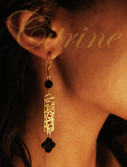 handmade gold filigree earrings with black onyx beads