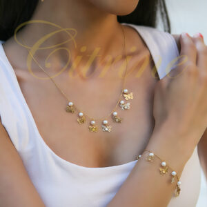 handmade butterfly and pearl necklace bracelet earring jewelry set