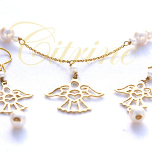handmade angel and pearl necklace earring set