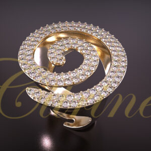 Spiral pavé statement ring with white stones.