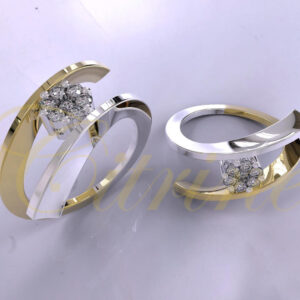 Two-tone gold bypass ring with a brilliant diamond flower cluster.