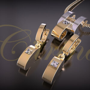 Minimalist gold jewelry set with square diamond accents.