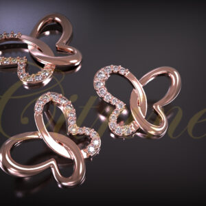 Rose gold butterfly jewelry set with pavé diamonds.