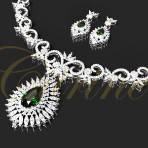 luxury emerald and diamond necklace and earring set